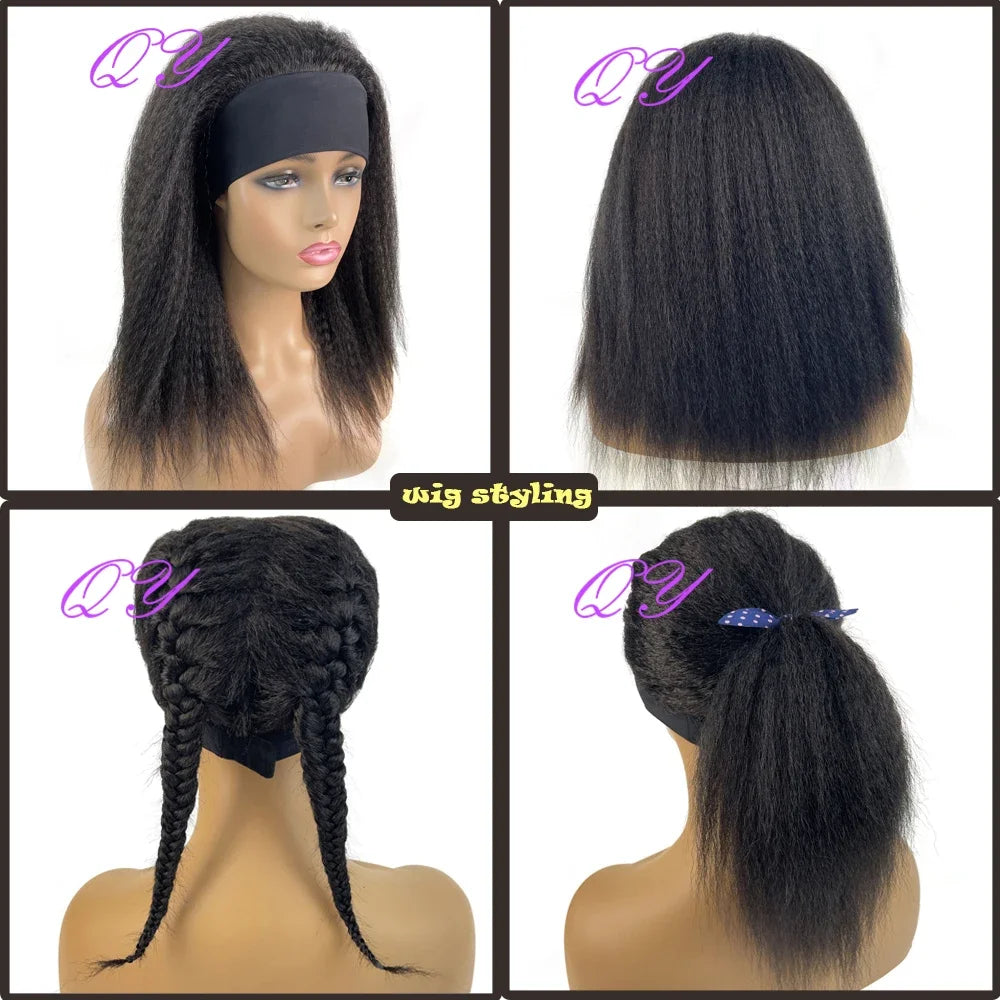 Synthetic Wig African Women Yaki Straight Headband Wigs  brownish #4 Medium Length Hairstyle Women's Wig Daily Ladies Turban Wig