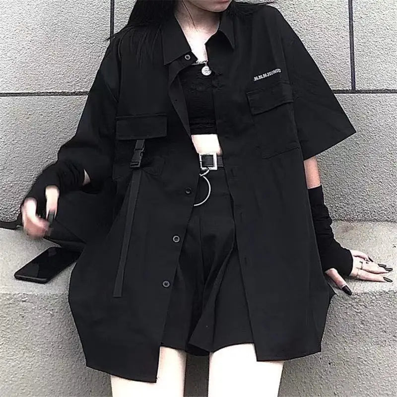 Gothic Skirt Set Long Sleeve Shirt Pleated Skirt 2 Piece Sets Women's Dark Clothes Korean Retro Casual Outfit Fashion Y2k Suit