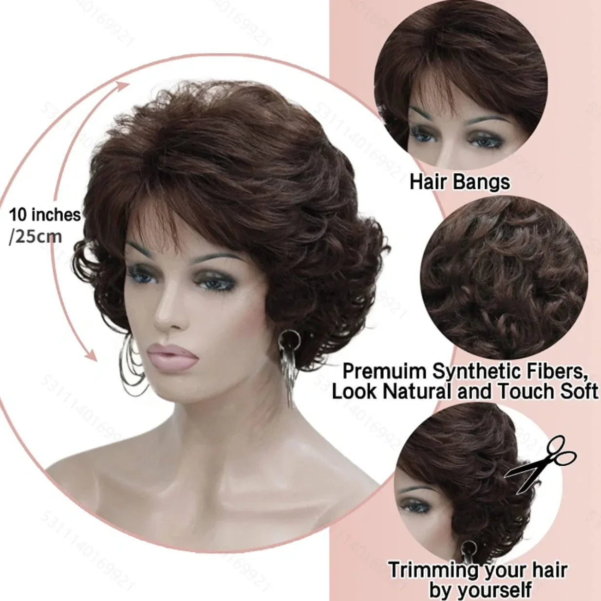 Slivery Grey Short Curly Wavy Wig 100% Imported Premium Synthetic Fashion Brown Hair Wigs for Women