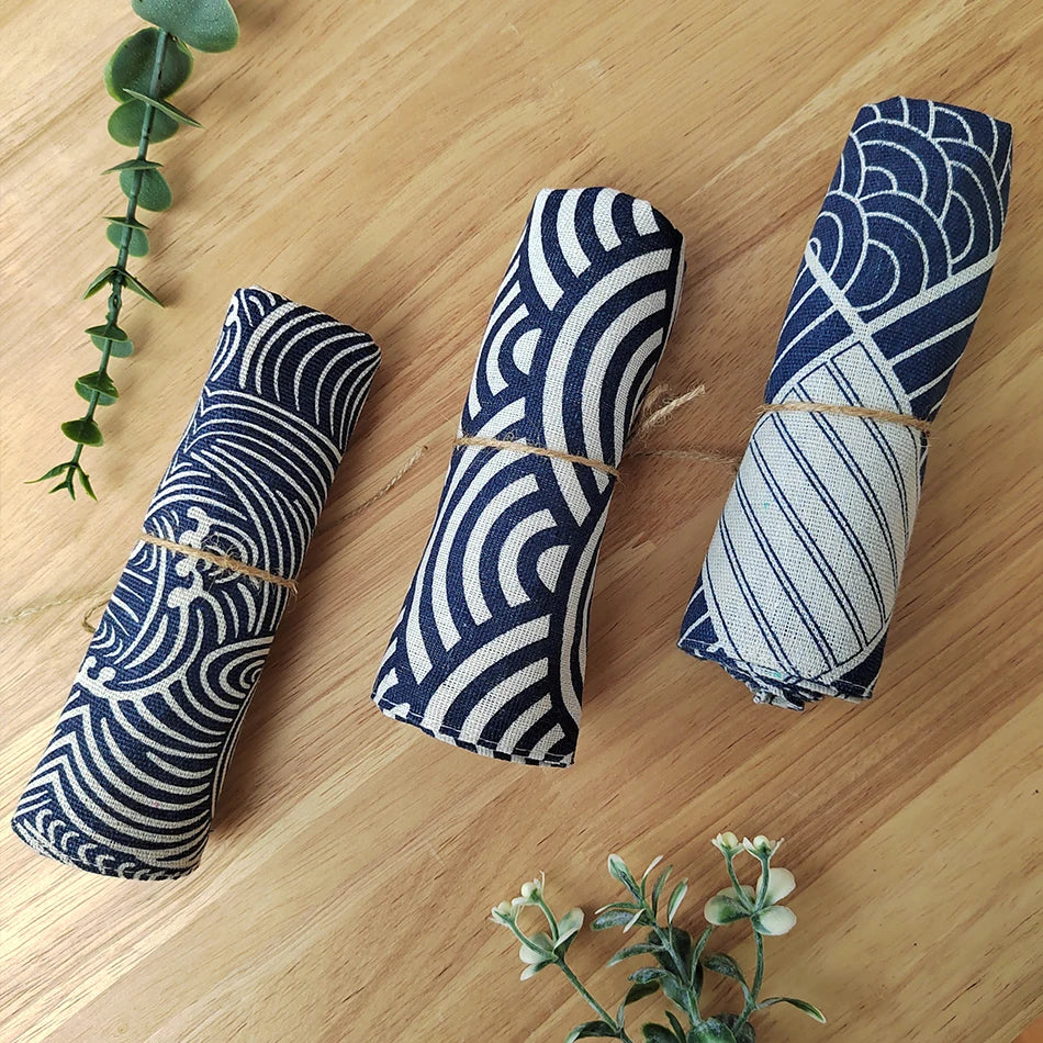 Juego de 4 servilletas de tela estilo japonés de 40x40 cm, mezcla de poliéster y algodón, para cocina, comedor, bodas, restaurantes