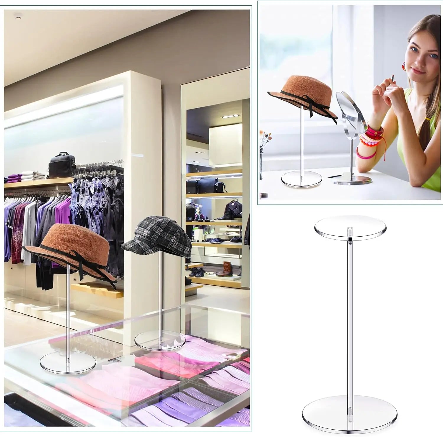 4 Pack Clear Acrylic Hat Stand Display Rack for Baseball Caps, Wig, Watch, Jewelry, 12 Inch