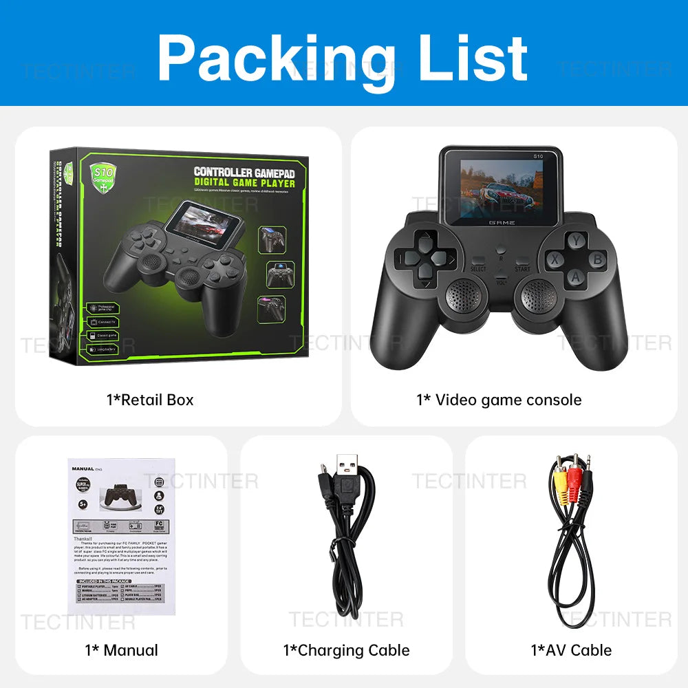 S10 Portable Video Game Consoles Gamepad Controller 2.4-inch Built-in 520 Games Retro Handheld Game Player AV Output Control