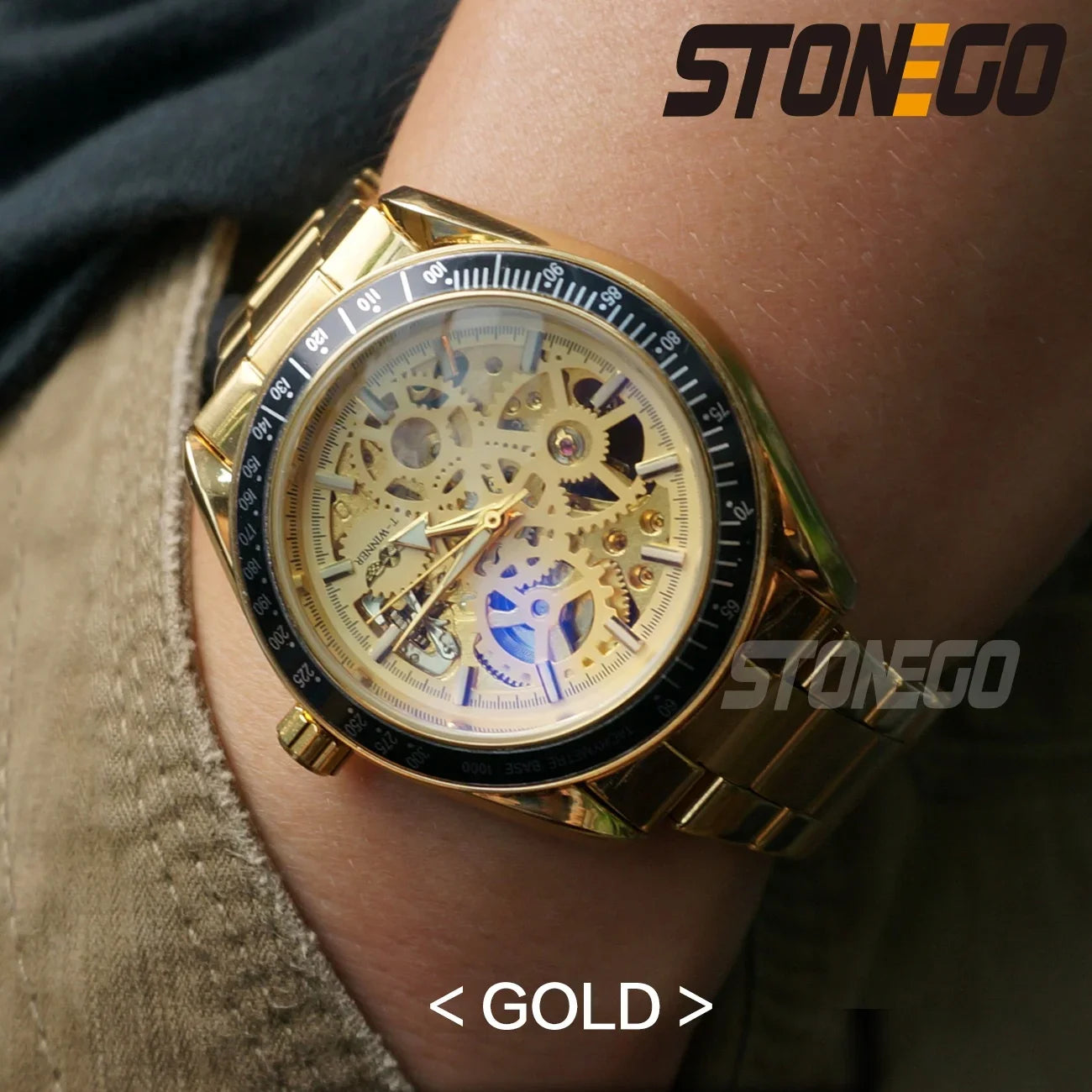 Women Automatic Mechanical Skeleton Watch Self-Winding Water Resistant Gold Plated Dress Wristwatch