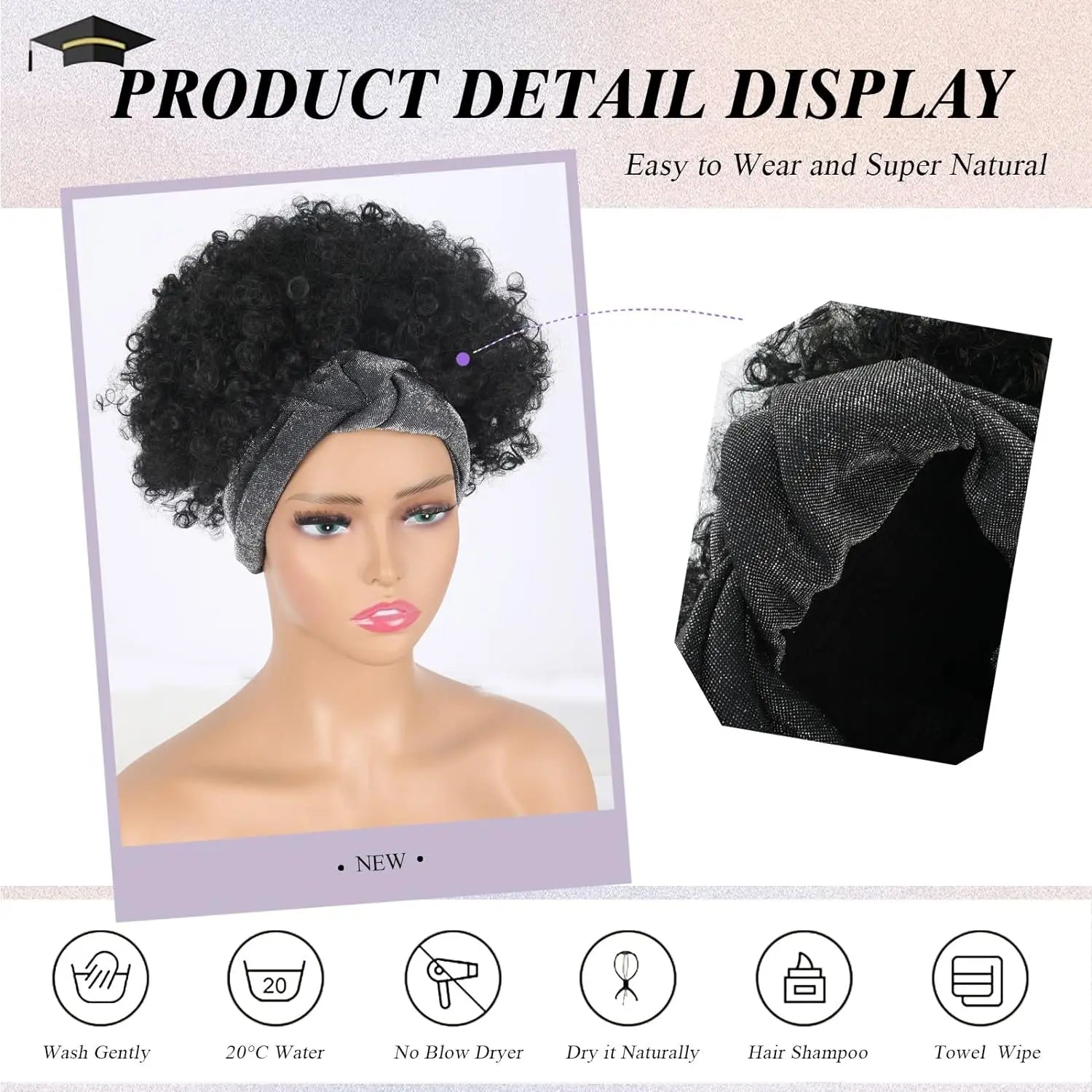 Short Ombre Headband Wig Kinky Curly Headband Wig with Bangs for Women Synthetic Afro Curly Wig with Headband Attached Blonde Ki