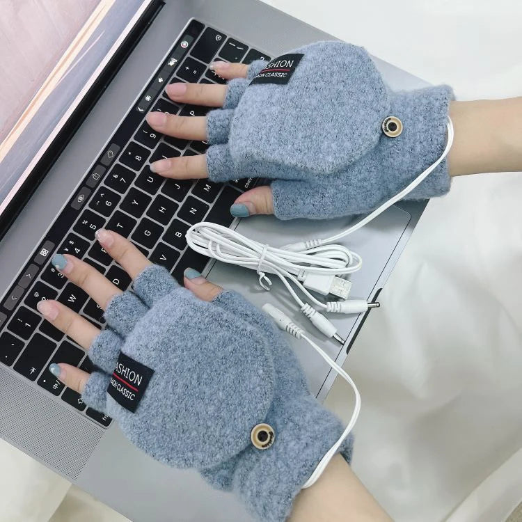 Guantes calefactables eléctricos USB unisex para invierno, exteriores, de color liso, mitones calentadores de mano de dedo completo y medio, térmicos