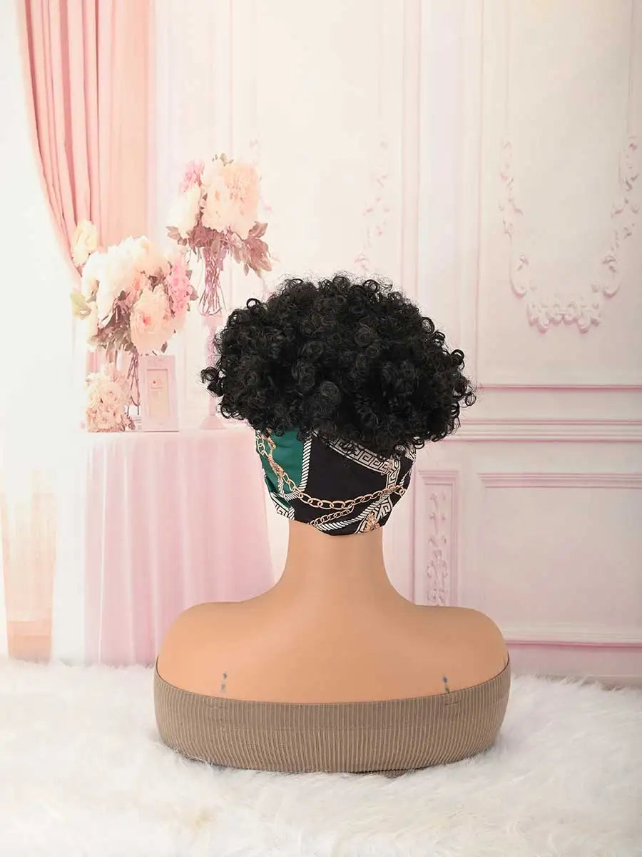 Headband Wig Curly Headband Wig With Bangs For Women Synthetic Afro Curly Hair Wig With Headband Attached Short Kinky Curly Afro High Puff With Bangs Stripes Short Red Curly Wigs with Bangs for Women, Natural Wavy Synthetic H