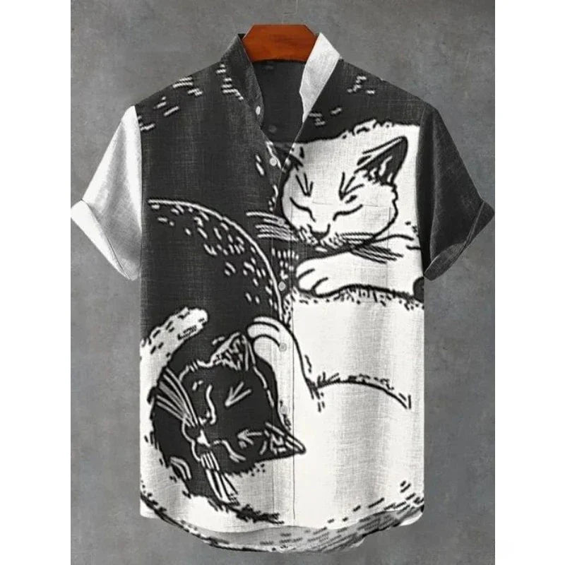 Men's I Must Be God Cat Drinking Red Wine Print Funny Harajuku Shirt Summer Hawaiian Shirts Harajuku Streetwear Casual Tops