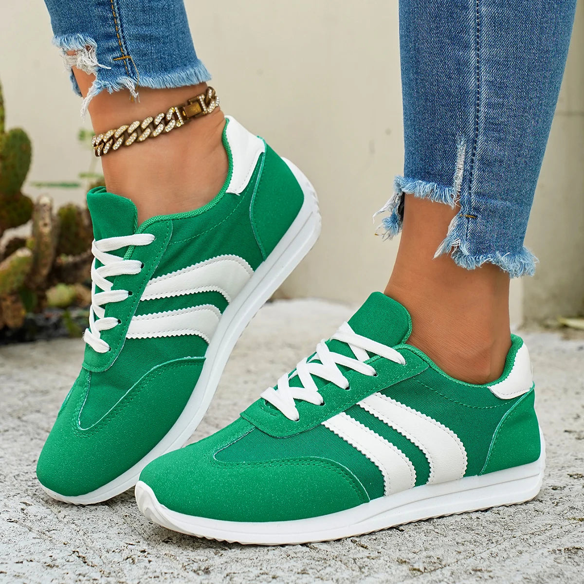 Women's Lightweight and Breathable Casual Sports Shoes - featuring a white and orange stripe design, with a synthetic material