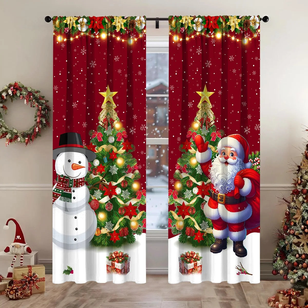 2 piezas de cortina de Navidad Feliz Navidad Decoración para el hogar Cortina de Navidad Adornos de ventana Navidad Natal Regalo de Año Nuevo