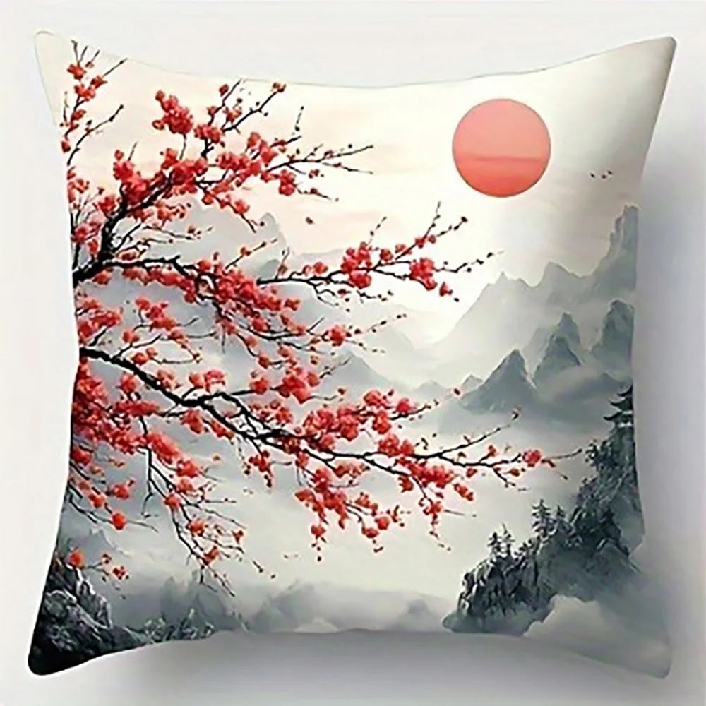 Blooming Plum Blossoms on Mountain SceneSuitable for sofa car bedroom decorative cushion cover pillow cover