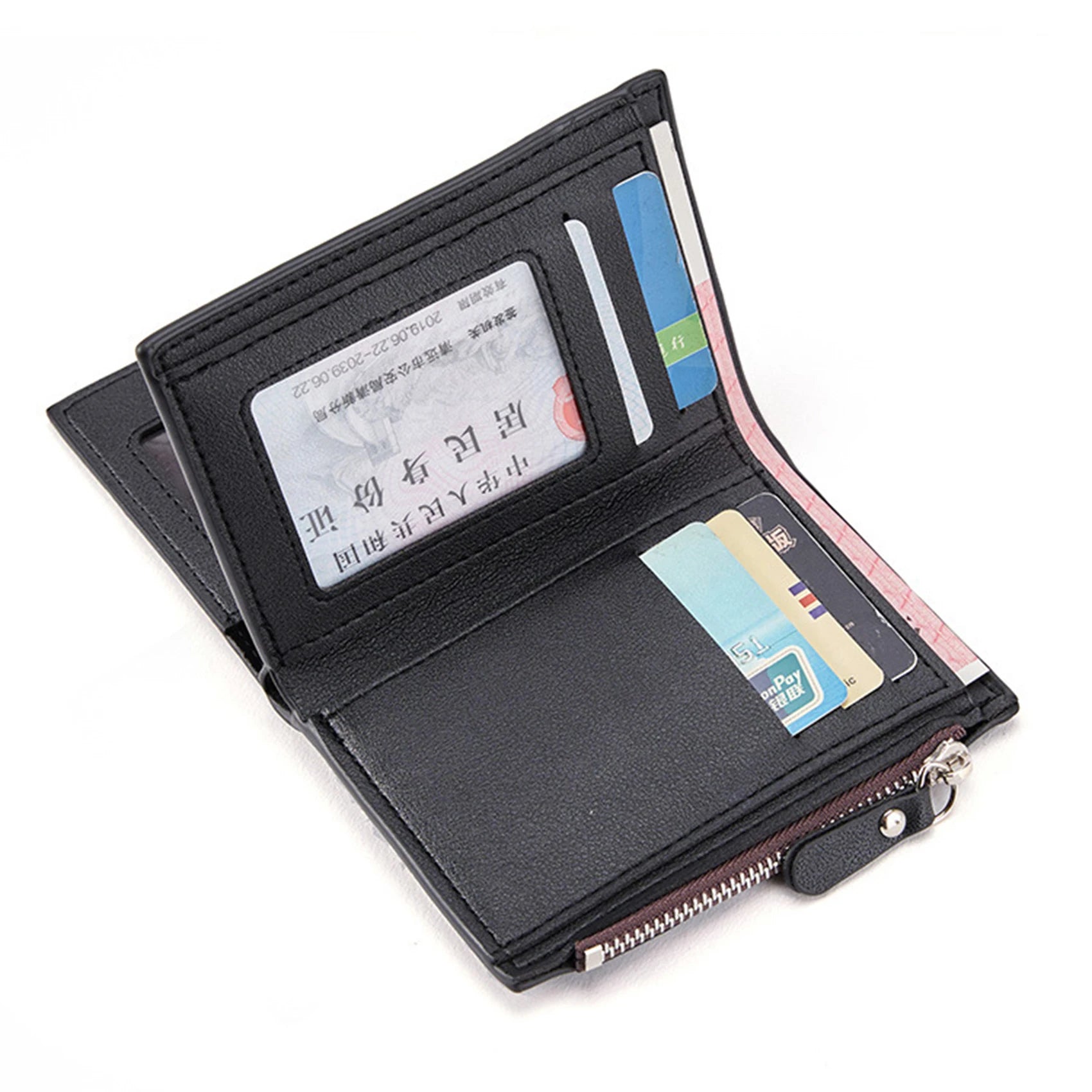 Men Wallet Short PU Male Purse Black Coffee Credit Card Holders with Zipper Men Wallet Money Bag