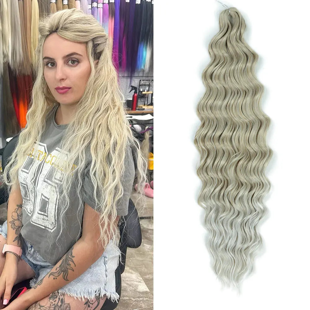 ALIBABY 24Inch Synthetic Loose Deep Wave Braiding Hair Extension Water Wave Crochet Braid Hair for Braids Ombre Blonde Fake Hair