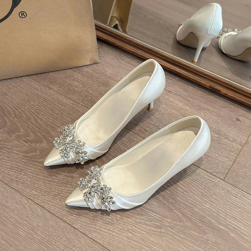 High Heels Pointed Toe Shoes Woman Lace-Up Navy Blue Pumps Sexy Sandals Slip on Shallow Mouth All-Match Footwear Spikes