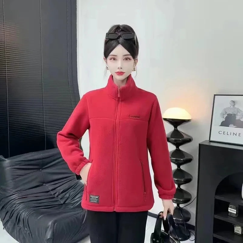 Plus Size XL-5XL Autumn winter Women's Casual Cardigan Jacket Outdoor Sports Snowflake Fleece Top Youth Couple Fleece Clothing