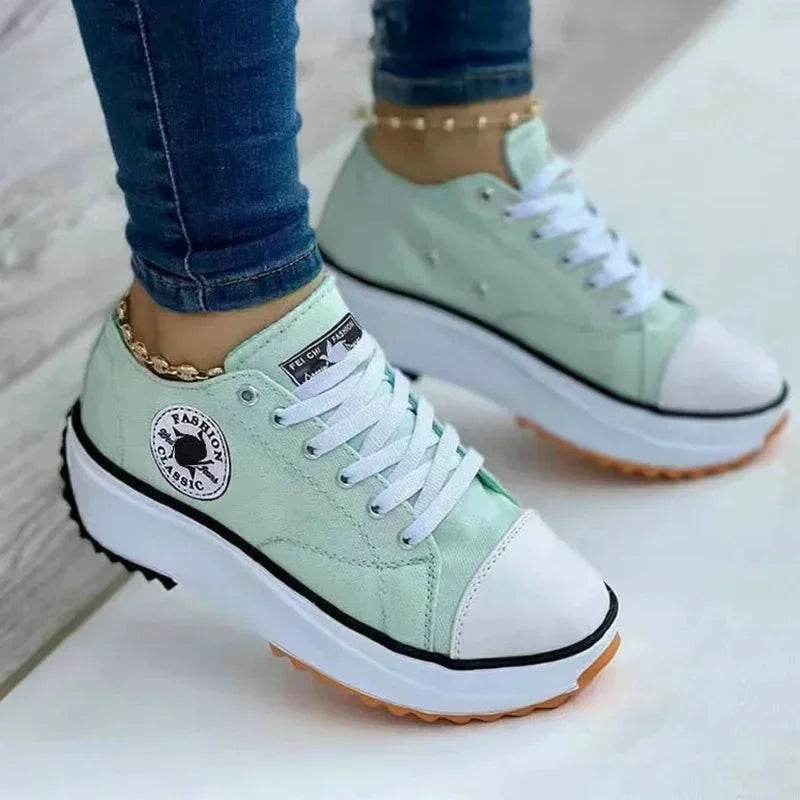Zapatillas de lona con estampado para mujer, zapatillas informales de mujer, zapatillas planas con cordones, Zapatillas Mujer Chaussure Femme