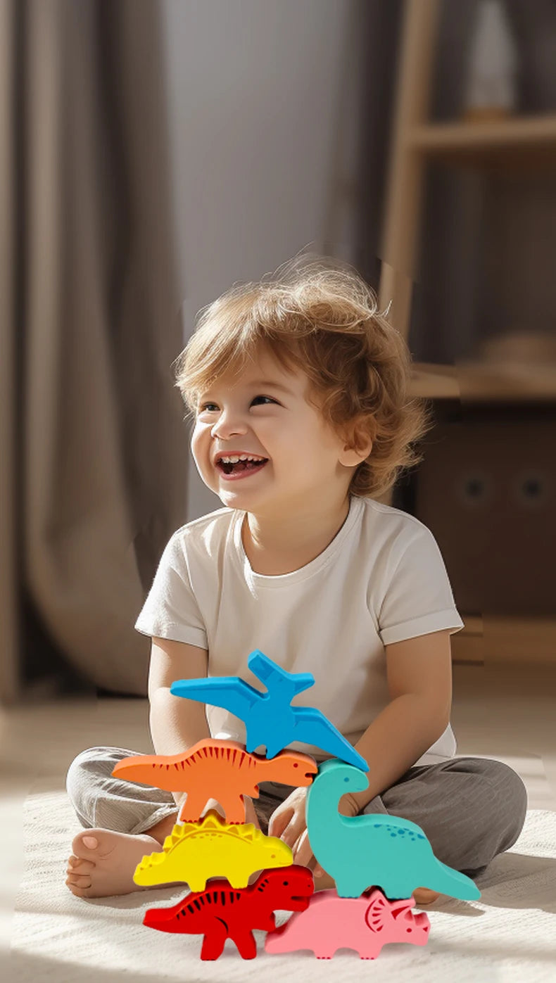 Juguetes de bloques de equilibrio de madera para niños, animales, dinosaurios, juegos de mesa de construcción de apilamiento alto, juguete Montessori de madera para niños, regalo