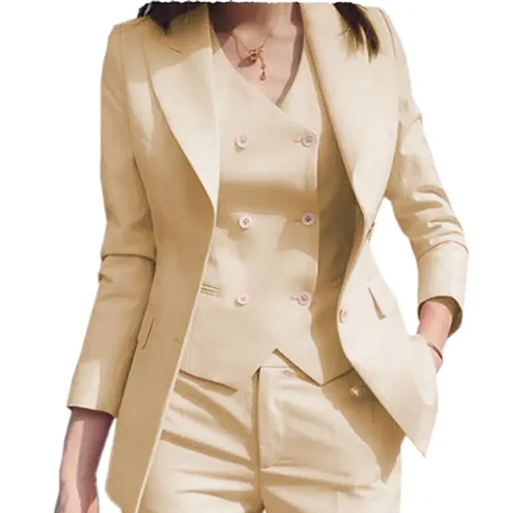 Women Suit 3 Pieces Black Single Button Solid Slim For Wedding Business Work Office Daily Commute Casual Set Blazer Vest Pants