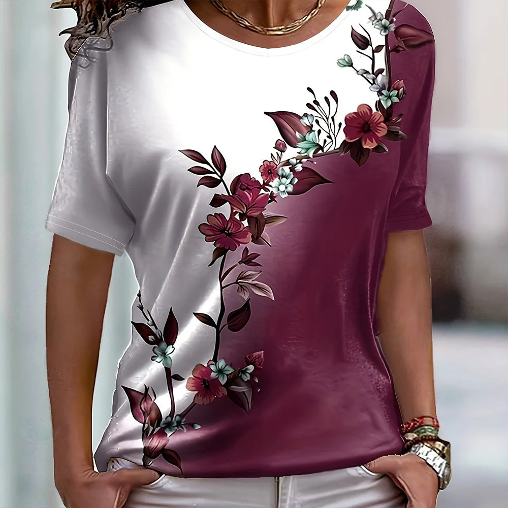 Camiseta floral con bloques de color – Estilo informal y veraniego