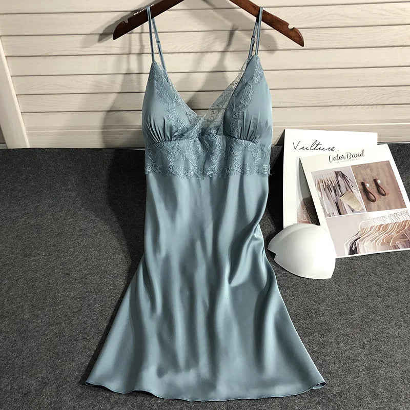 Pijama de cinco piezas para mujer, ropa de dormir para primavera y verano, camisón, bata de baño sexy de encaje, bata de satén de seda suelta para el hogar, ropa de estar en casa