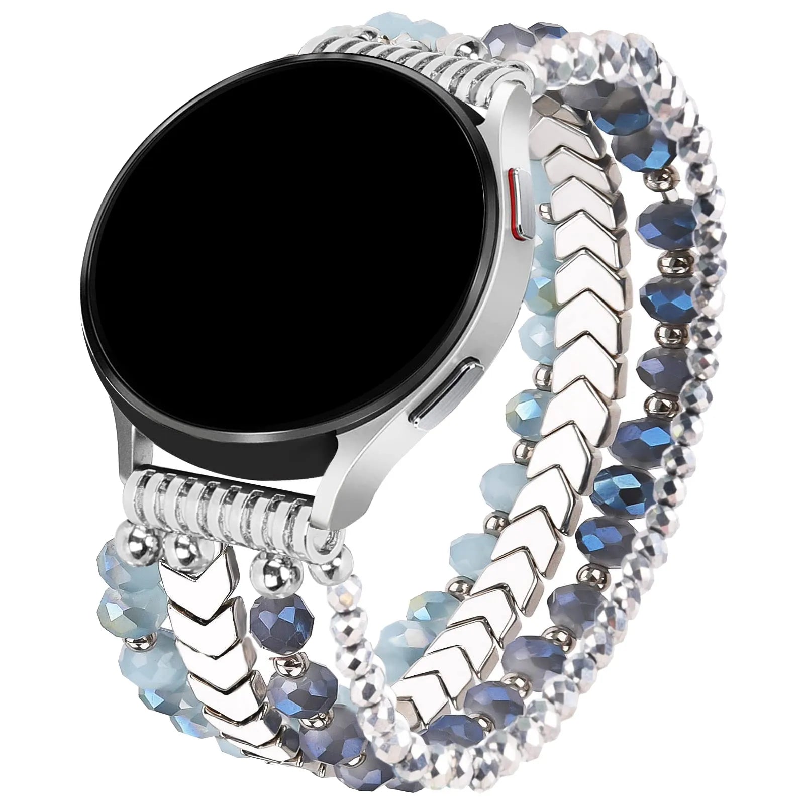 for Samsung Galaxy Watch 6/5/4 40/44mm Bands/Active 2 Watch 4 42/46mm Band Women, 20mm Handmade Fashion  Elastic Crystal Beads