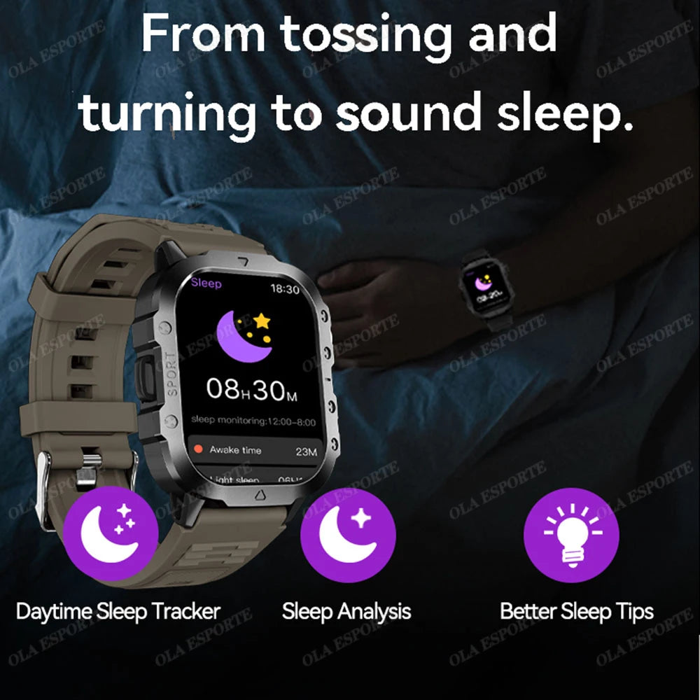 New Rugged Military GPS Smart Watch Men Bluetooth Call Health Monitoring AI Voice Sport Waterproof Smartwatches For Android