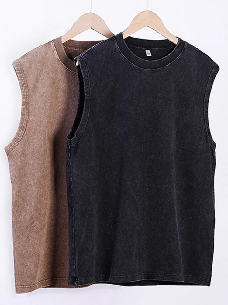 Men's Vest Vintage Washed tee 100% Cotton Tank Tops Summer Casual Sleeveless Tops Streetwear black Loose Tees women