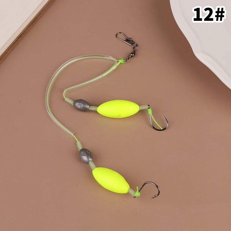 1 unidad de 2 anzuelos, aparejos de pesca con sedal, anzuelo Iseni con rebaba, anzuelo para carpa listo para usar, tamaño 3#-14#, aparejos de pesca para carpa, señuelo de pesca