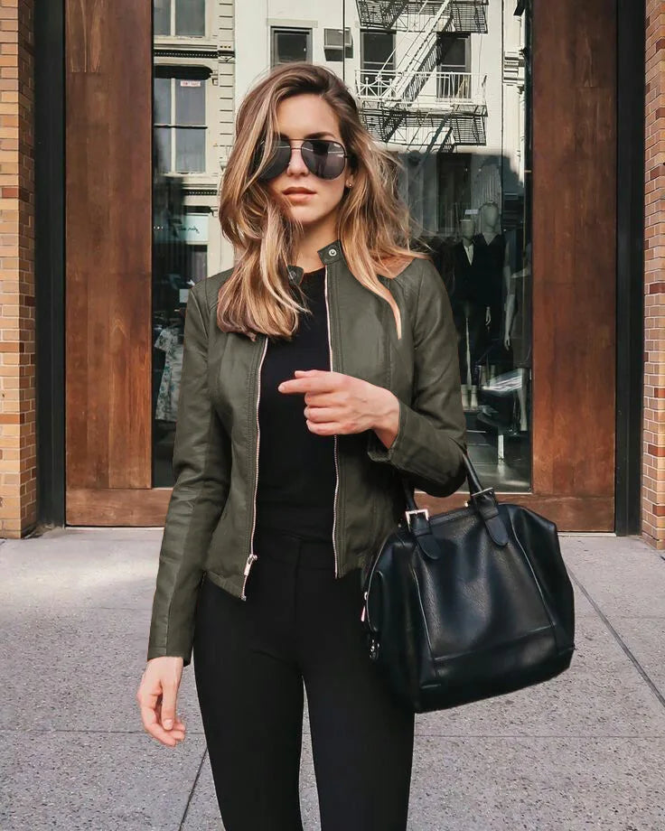 Vintage Women Pu Jacket Women High Street Coat Oversize Faux Leather Moto Biker Coats Punk Casual Cropped Outerwear