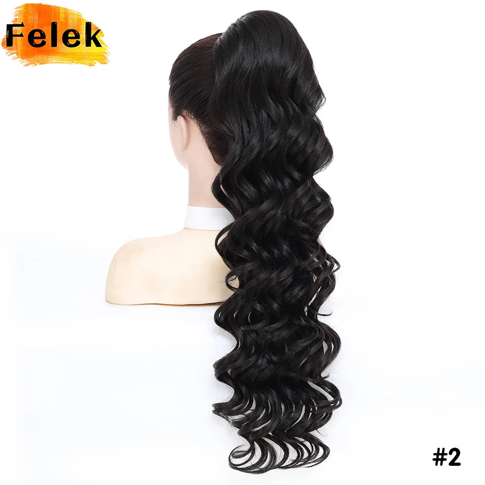 Extensions de queue de cheval bouclée à cordon de serrage de 28 pouces, postiche synthétique à clipser pour femmes noires, longues perruques ondulées pour filles afro