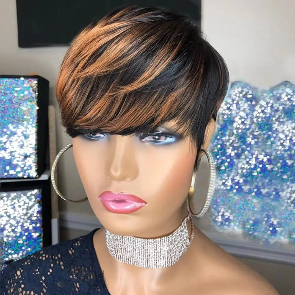 Cut Wig for Black Women Short Cut Wig Black Mixed With Red Curly Wigs Natural Black Mixed Red Pixie Cut Wig Synthetic Shor