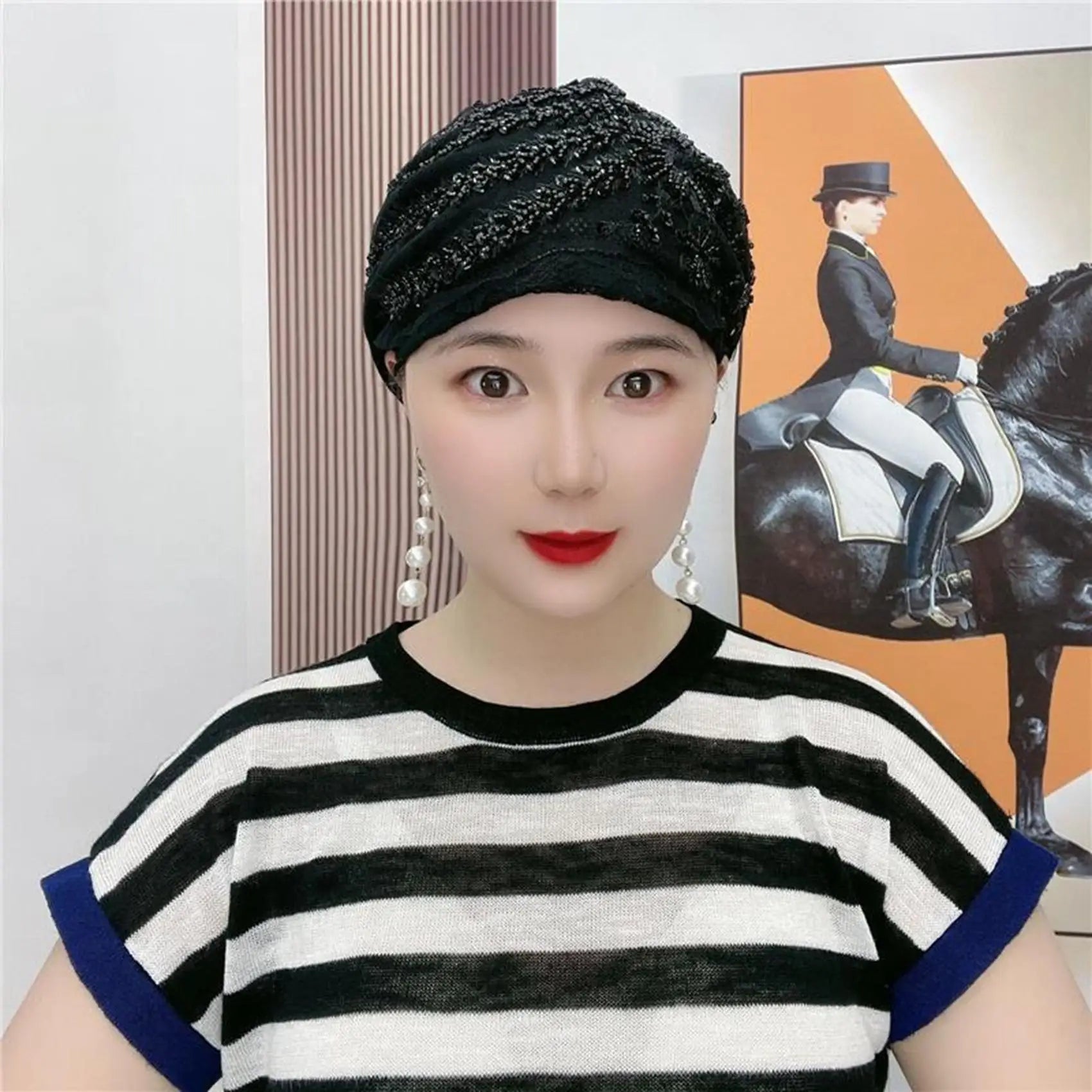 Luxury Embroidery Beading Pleated Turban Cap for Women African Female Wrap Head Bonnet Muslim Turban Hat Lady Head Wraps