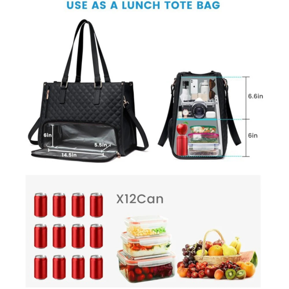 2-in-1 Lunch Tote Bag Laptop Bag with Purse Multi-Function Business Lunch Bag Lunch Box Handbag for Work Office Camping Picnic