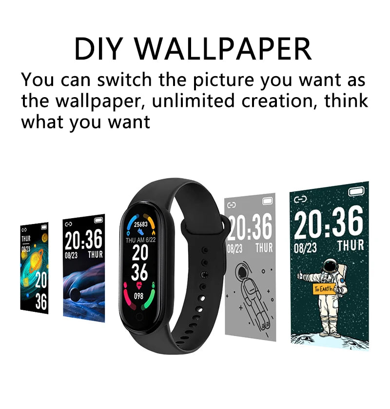 M6 Smart Watch Men's Women's Multi-function Watches Fitness Bracelet Tracker Heart Rate Monitor Waterproof Sport Smartwatch Band
