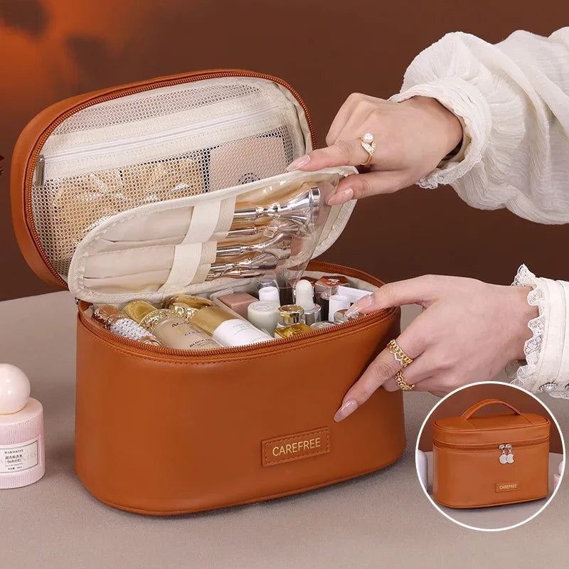 Makeup Bag for Women Large Capacity Travel Cosmetic Organizer with Brush Holder Waterproof Toiletry Pouch Portable Makeup Case