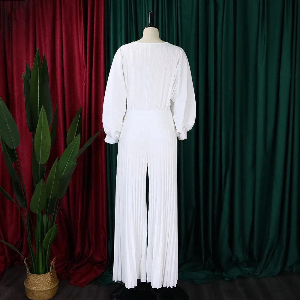 Women 2 Pieces Pants Sets Solid Blouse & Long Trousers Fashion Loose Ladies Daily Wear Outfits Matching Pants Sets Cloth Sets OL