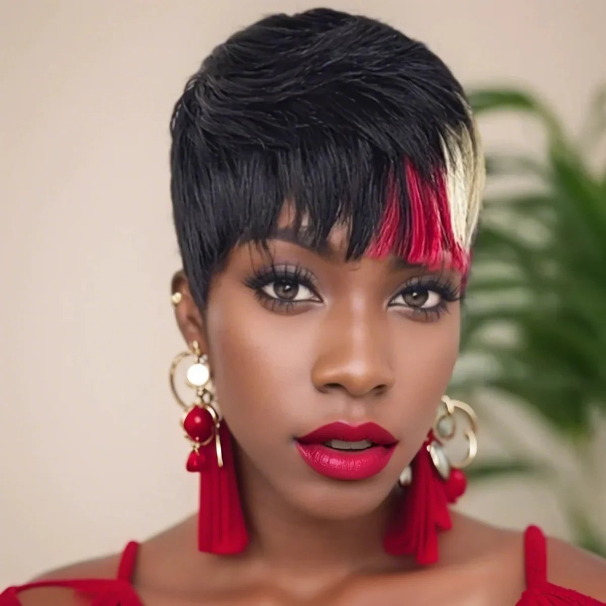 6-Inch Colorful Pixie Cut Human Hair Wig – Lightweight with Layered Bangs