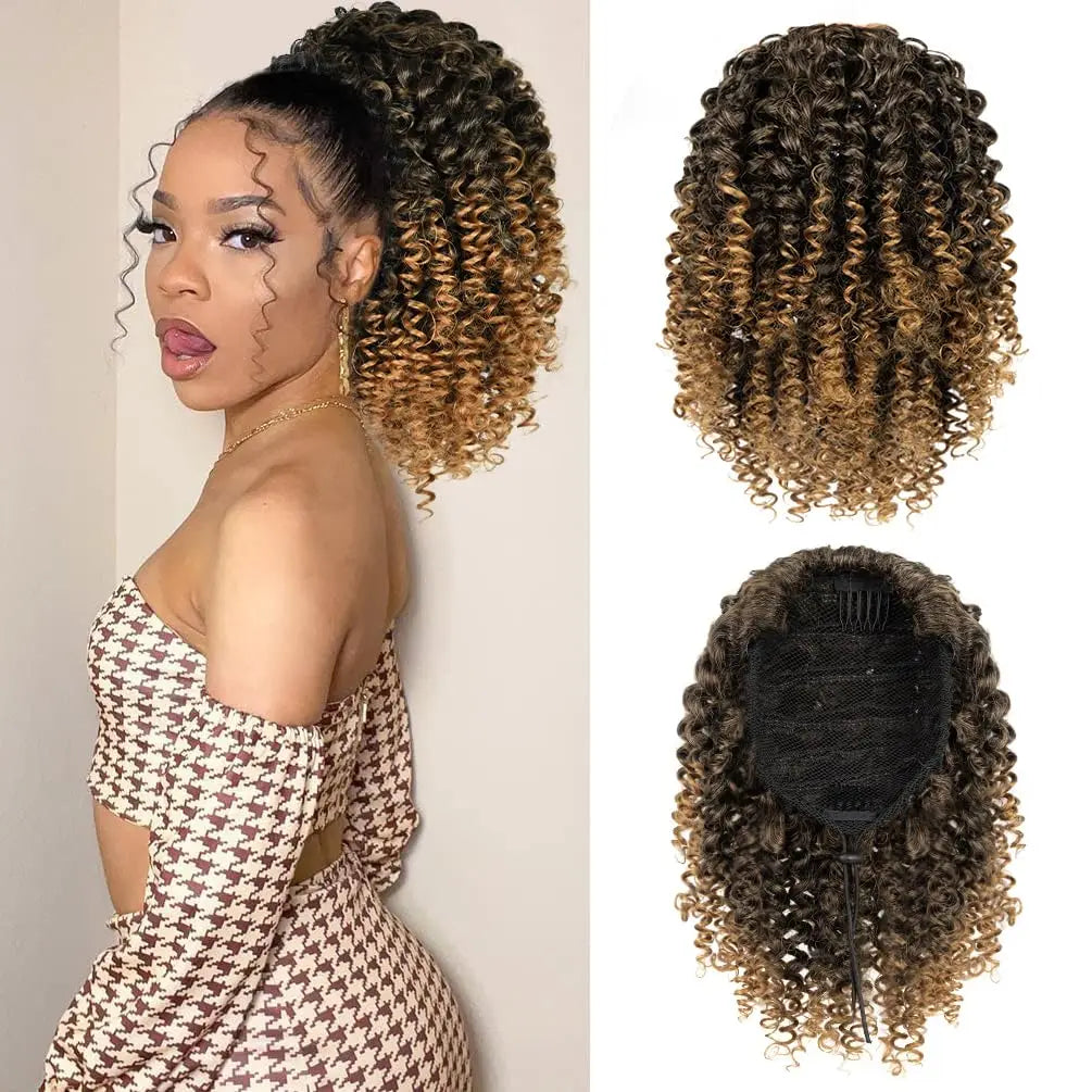 Extensions de cheveux synthétiques queue de cheval Afro Kinky Curly de 10 pouces, extensions de cheveux naturels Remy vierges noires, postiches pour femmes noires
