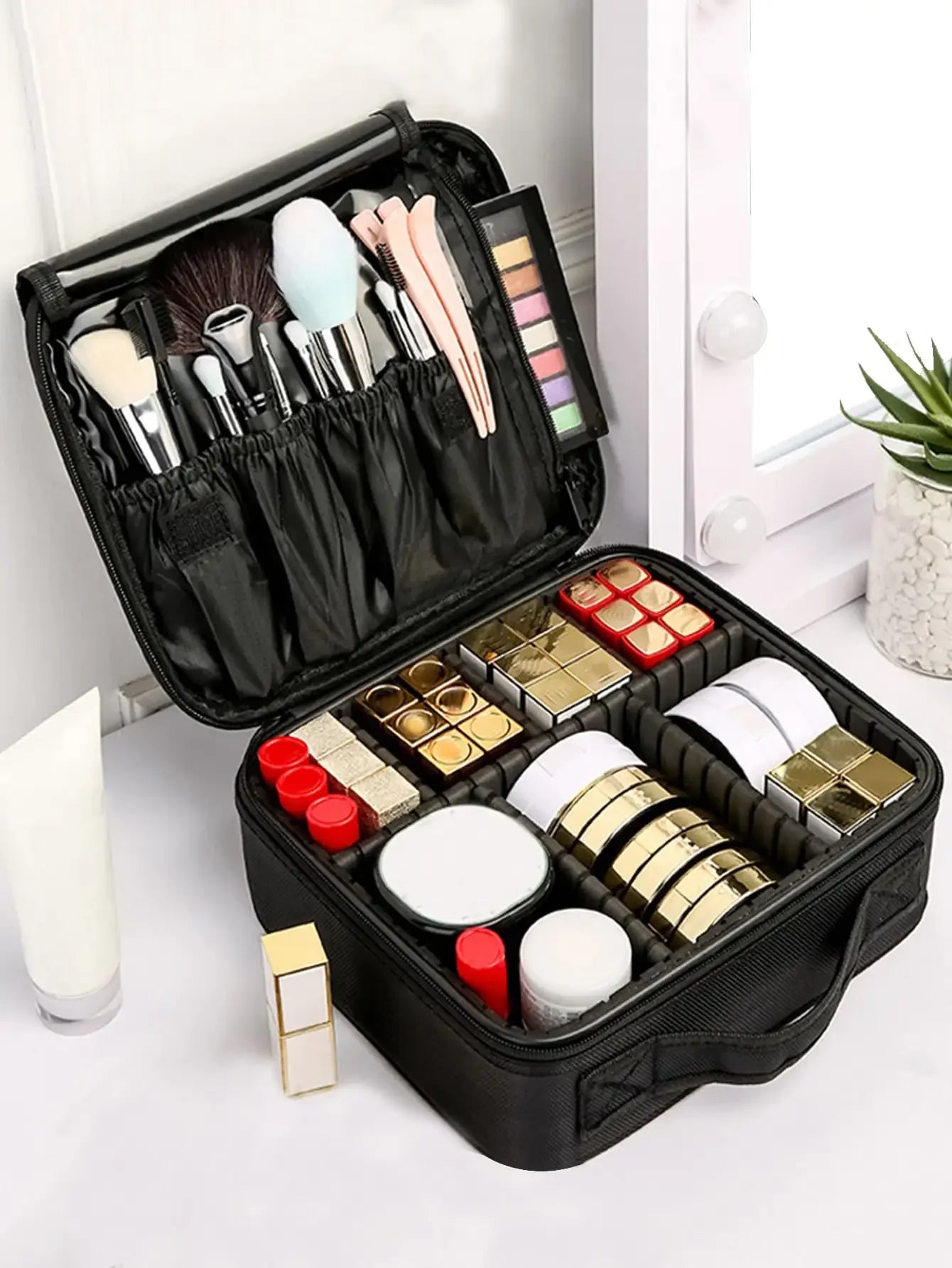 New Makeup Bag for Women Travel Waterproof Necessary Beauty Brush Embroidery Tool Storage Cosmetic Case Professional Makeup Box