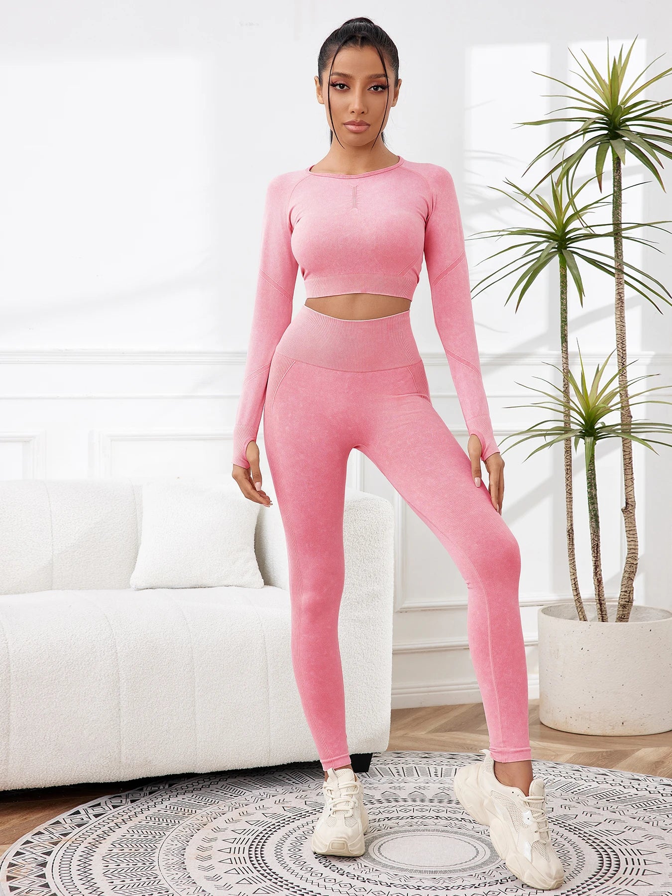 2PCS Sets Women Outfit High Waist Gym Sexy Sport Wash Pants Sets Running Outdoors Skinny