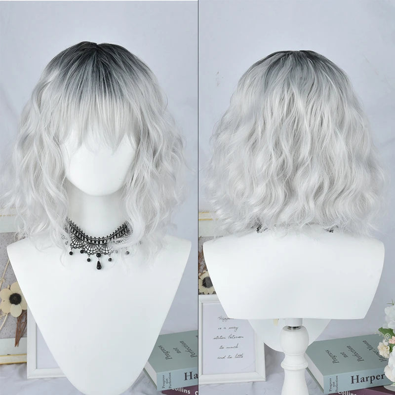 14Inch Pink Wig for Women Short Wavy Pastel Pink Wigs with Lace Shoulder Length Middle Part Curly Wavy  Wig