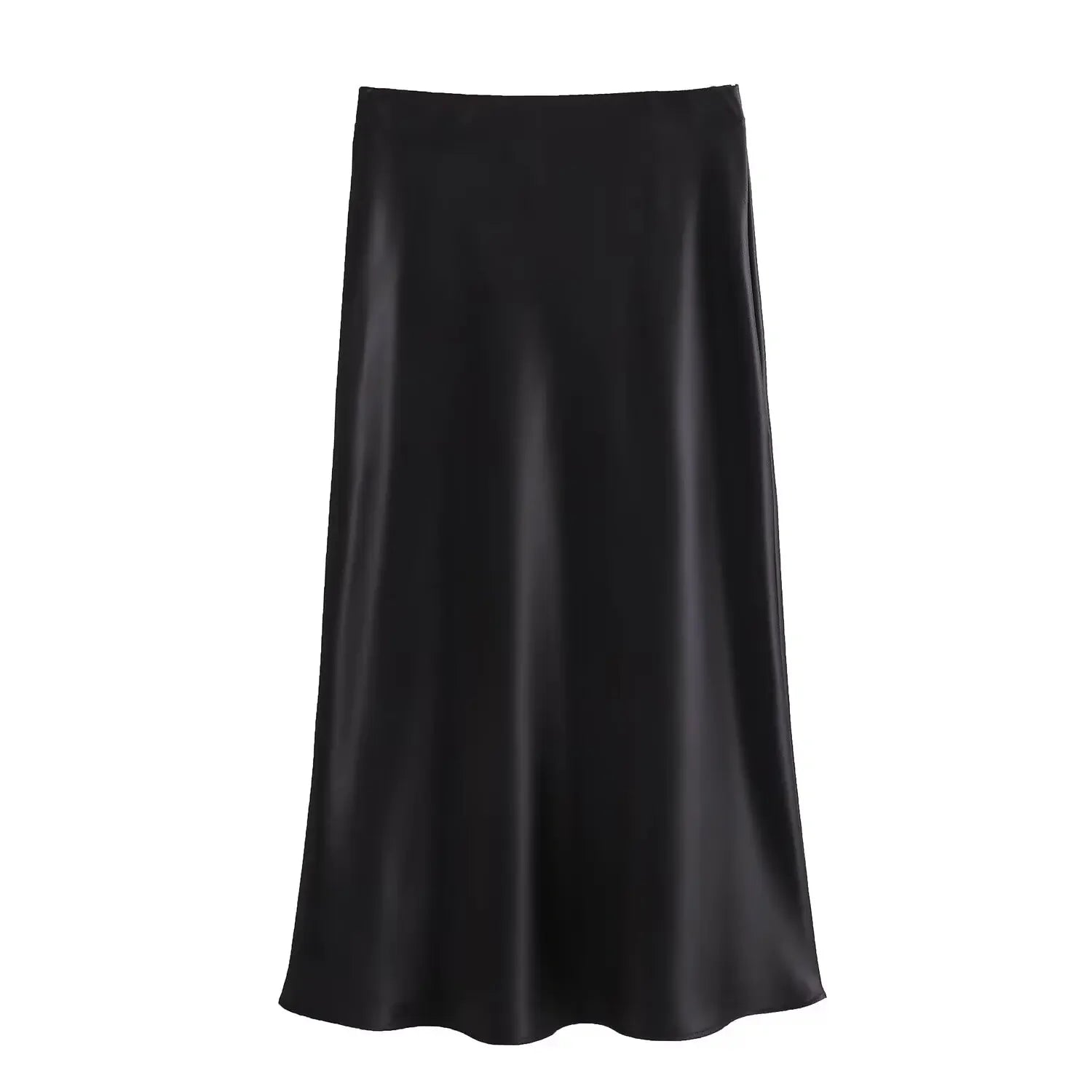 Willshela Falda de satén negra para mujer, falda larga elegante de cintura alta para mujer, falda midi de moda de verano, faldas de oficina para mujer