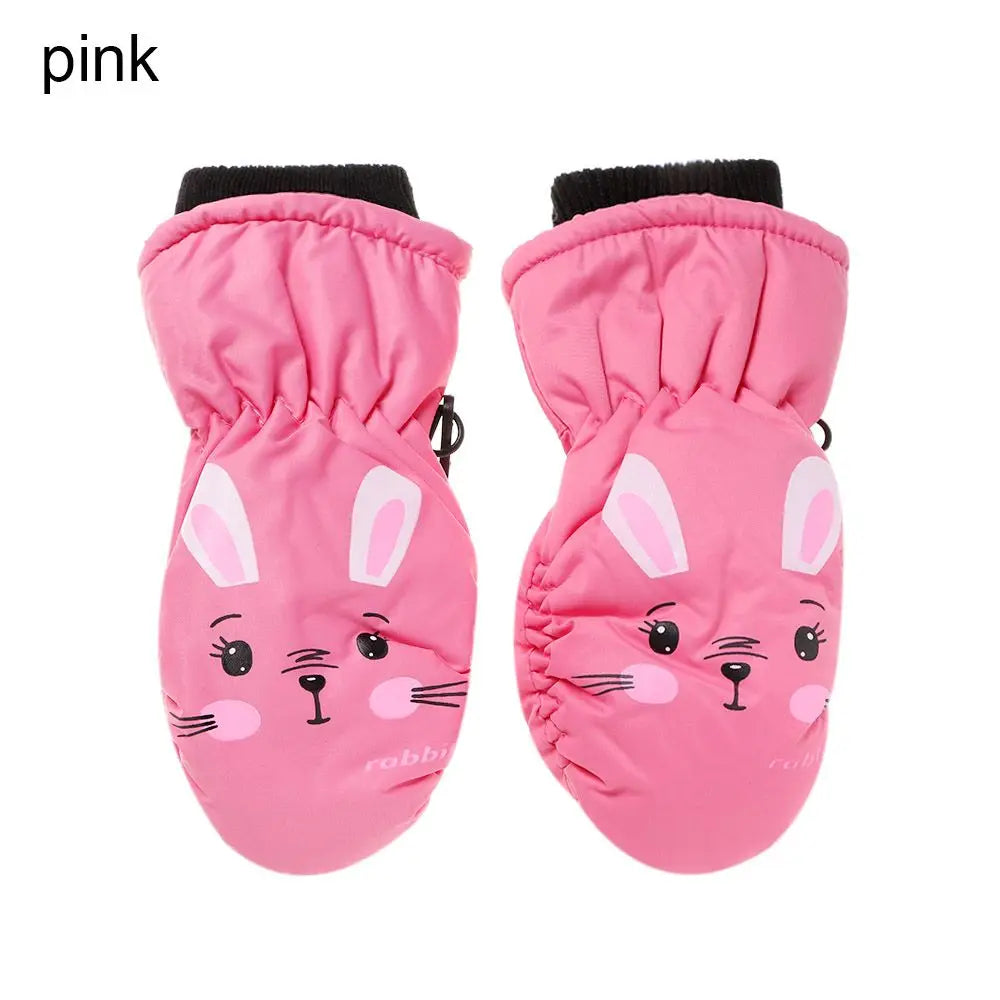 Moda Antideslizante Niños Niñas Dibujos Animados Conejo Guantes de Esquí Infantiles Manoplas Deportivas Impermeables Gruesas Cálidas