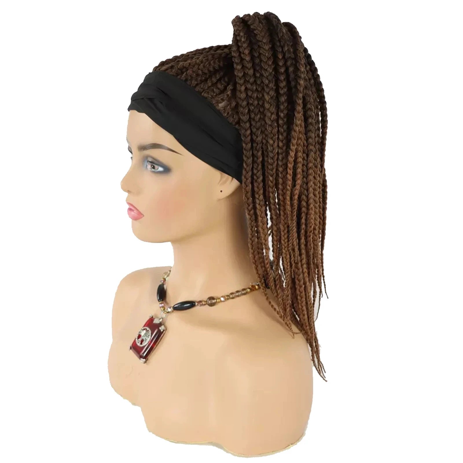 Headband Box Briad Ponytail Synthetic Crochet Braiding Hair Extension Natural Looking Ombre Brown Ponytail for Women