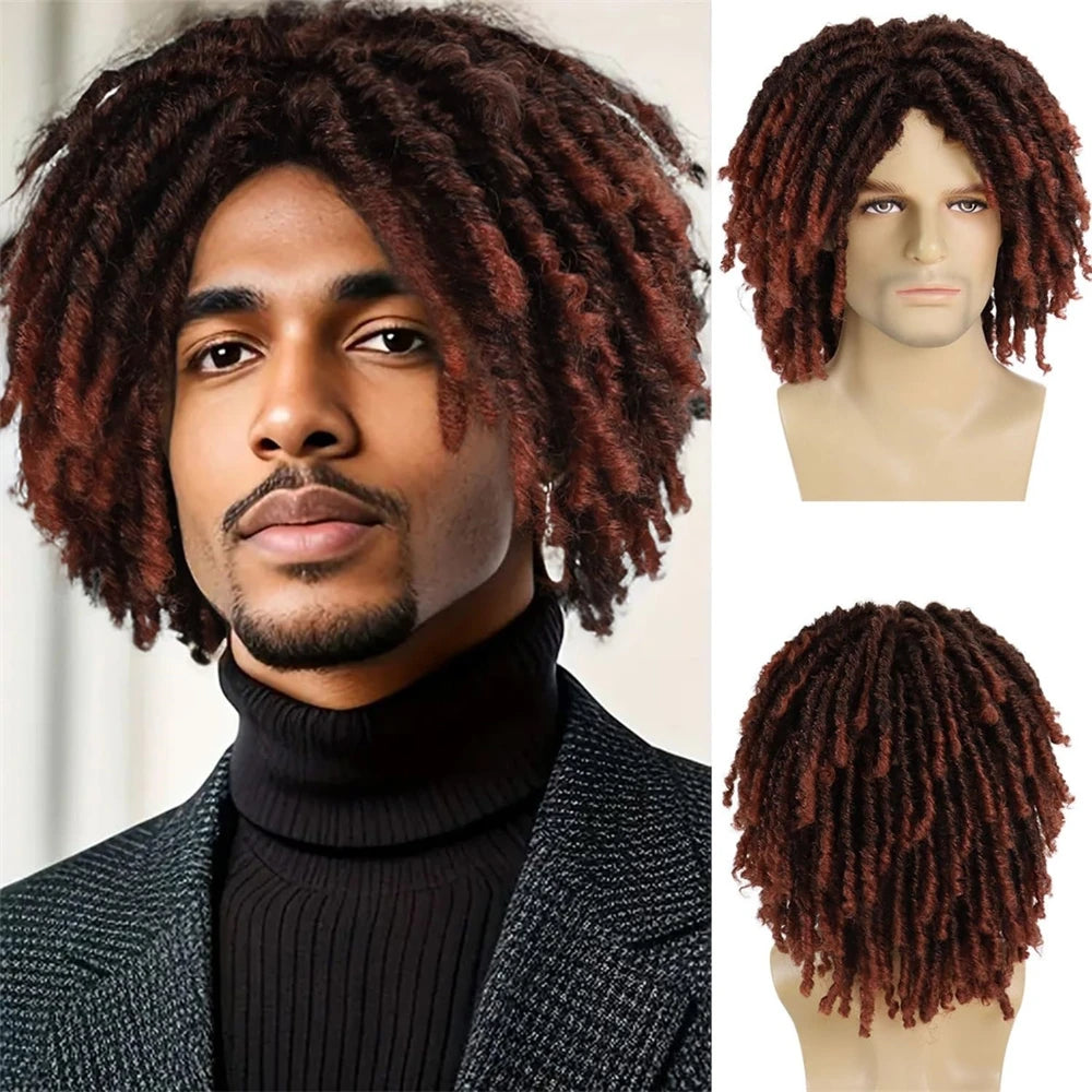 African Dirty Braid Wig, Synthetic Braid Wig, Men's Full Headset, Daily Clothing Popular Rock Ball Black Braided Wig