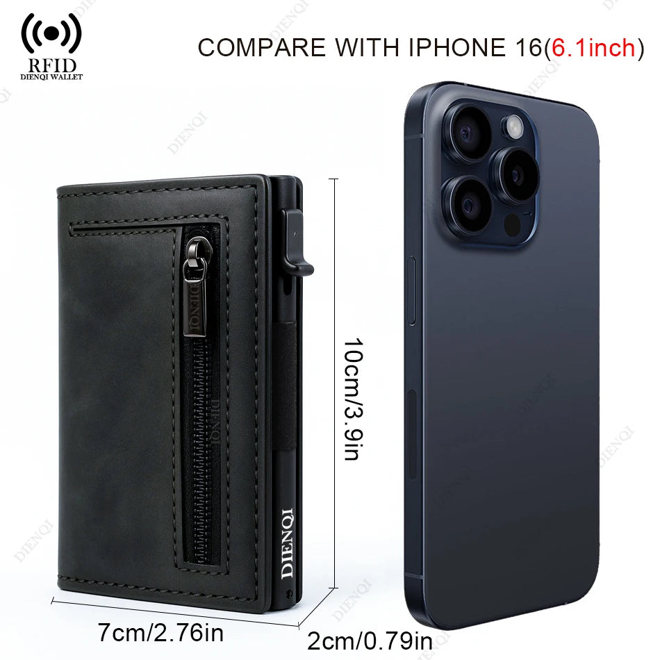 Cartera de lujo con bloqueo RFID para hombre, tarjetero, cartera, tarjetero de metal, aluminio, delgado, minimalista, inteligente