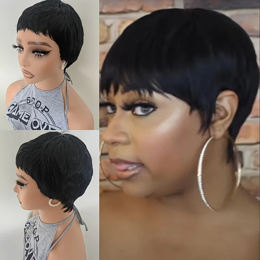 New for Summer Short gray Synthetic wig for women classic gray hairstyle pixie hair wig to mother US