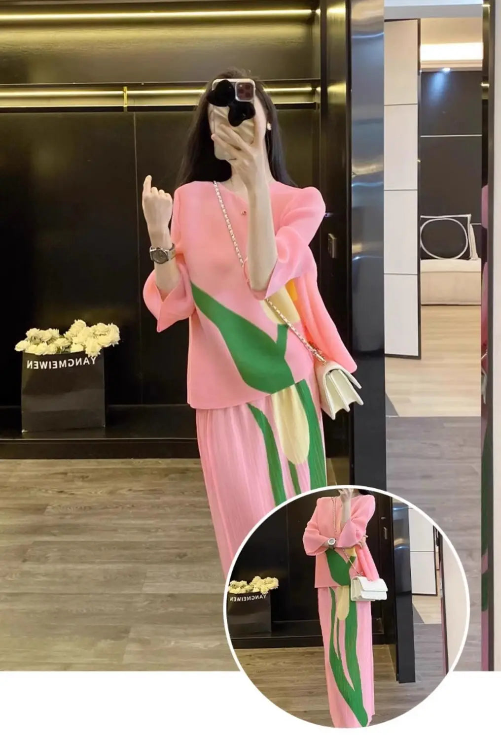 top pleated set new style slimming high-end half skirt two-piece set  two piece sets womens outifits  skirts