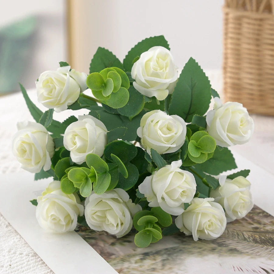 Artificial Flowers Vases Home Decor Outdoor Garden Festival Eucalyptus Leaves Fake Plants Wedding Party Silk Roses Bouquet Cheap