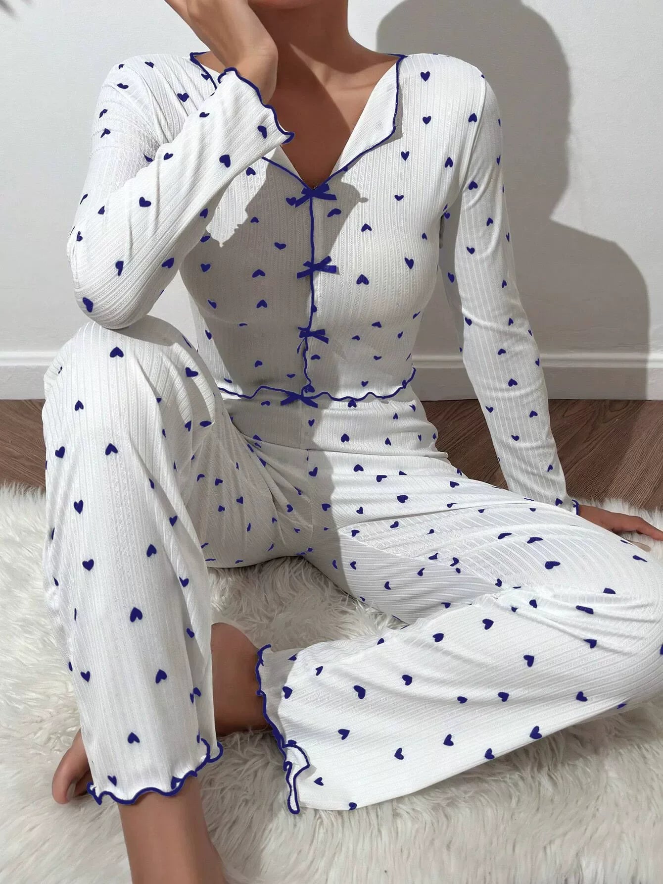 Spring Summer Sleepwear Pajamas Sets for Women 2 Pieces Long Sleeve Tops Long Pants Set Night Wear Pijamas