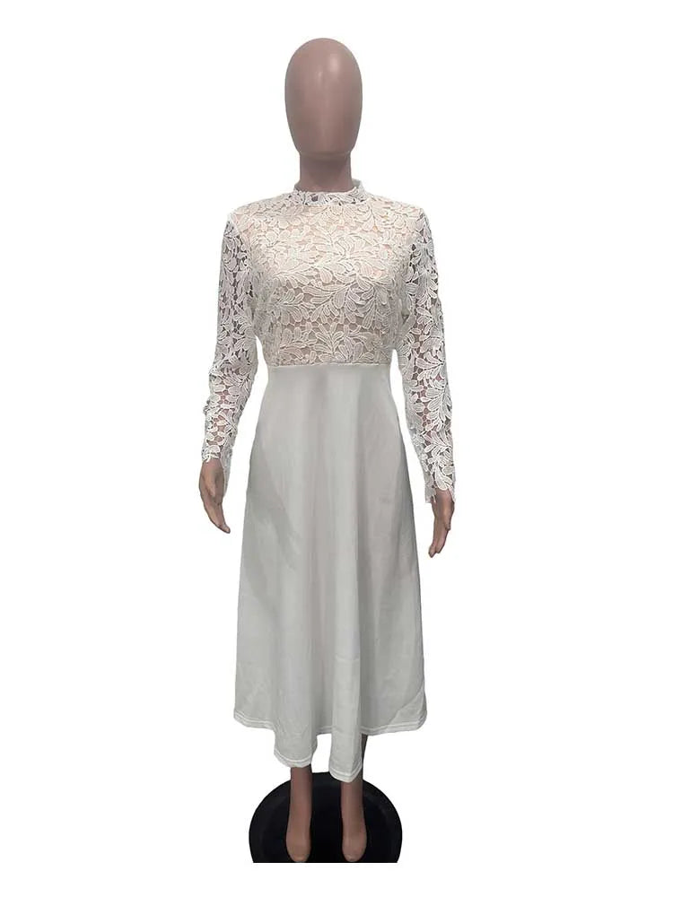 Vestidos elegantes de fiesta para mujer, moda de otoño, encaje, manga larga, vestido transparente, vestido de noche vintage para damas, venta al por mayor, Dropshipping
